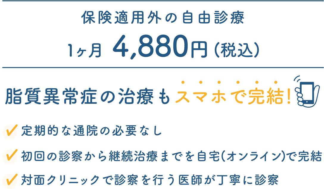 脂質異常症のオンライン診療（自由診療）。初回から継続治療までオンラインで完結