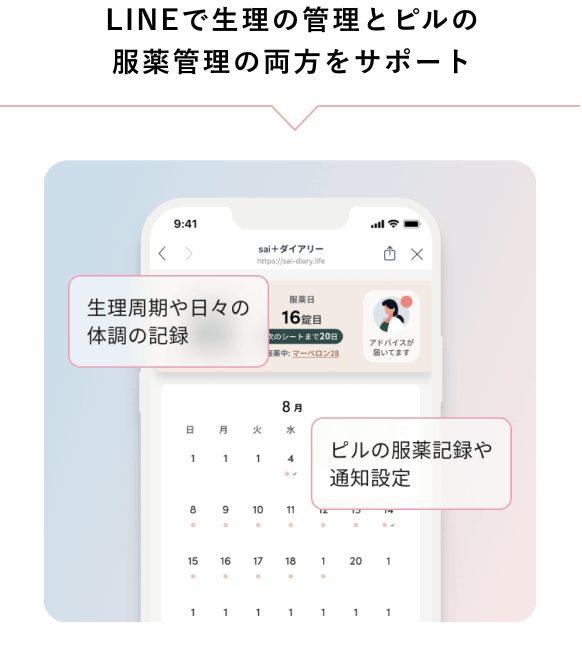 LINEで生理の管理とピルの服薬管理の両方をサポート