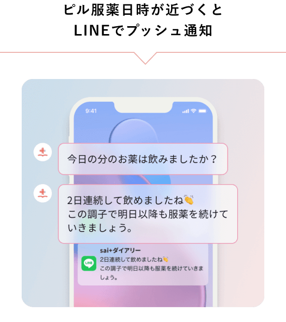 ピル服薬日時が近づくとLINEでプッシュ通知