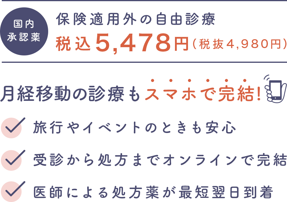 月経移動（中用量ピル）のオンライン診療