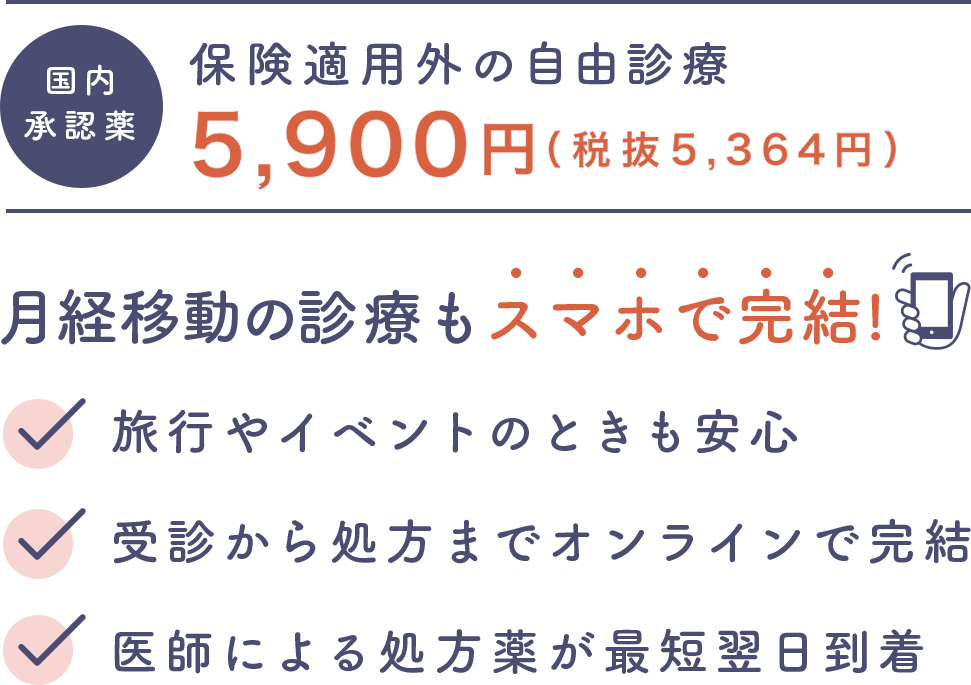 月経移動（中用量ピル）のオンライン診療