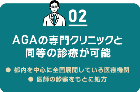 02 AGAの専門クリニックと同等の理療が可能/都内を中心に7医院を開業する医療機関/医師の診察をもとに処方