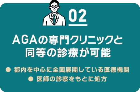 02 AGAの専門クリニックと同等の理療が可能/都内を中心に7医院を開業する医療機関/医師の診察をもとに処方