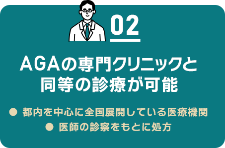 02 AGAの専門クリニックと同等の理療が可能/都内を中心に7医院を開業する医療機関/医師の診察をもとに処方