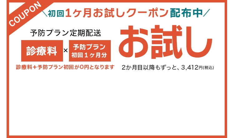 初回0円、2か月目以降もずっと、3,412円（税込）
