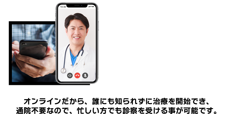 オンラインだから、誰にも知られずに治療を開始でき、通院不要なので、忙しい方でも診察を受ける事が可能です。