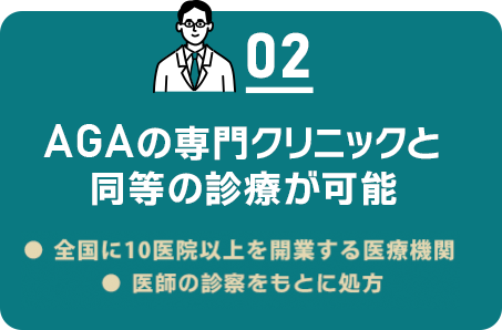 02 AGAの専門クリニックと同等の理療が可能/都内を中心に7医院を開業する医療機関/医師の診察をもとに処方