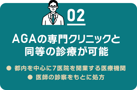 02 AGAの専門クリニックと同等の理療が可能/都内を中心に7医院を開業する医療機関/医師の診察をもとに処方
