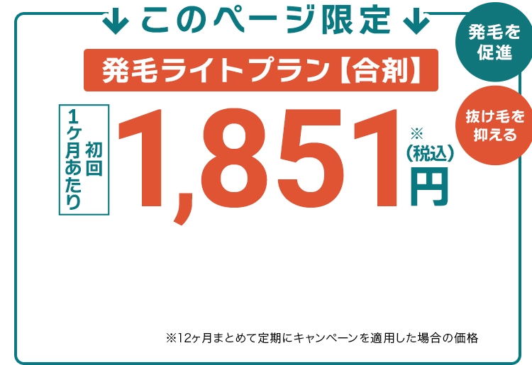 初回0円、2か月目以降もずっと、3,412円（税込）