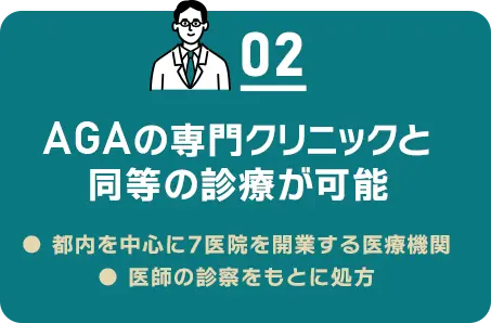 02 AGAの専門クリニックと同等の理療が可能/都内を中心に7医院を開業する医療機関/医師の診察をもとに処方