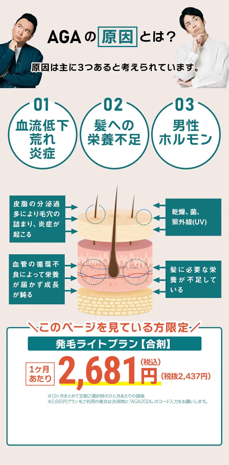 正常な髪の成長 男性ホルモンによる成長の抑制