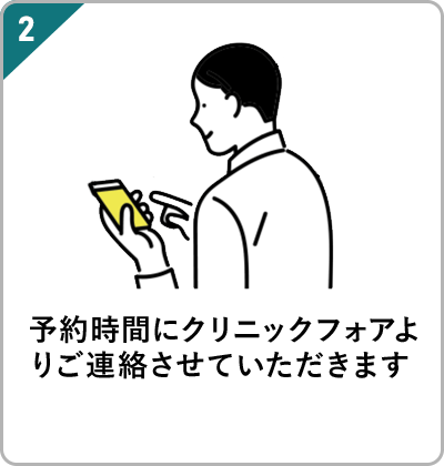 予約時間にクリニックフォアよりご連絡させていただきます。