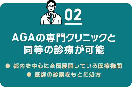 02 AGAの専門クリニックと同等の理療が可能/都内を中心に7医院を開業する医療機関/医師の診察をもとに処方