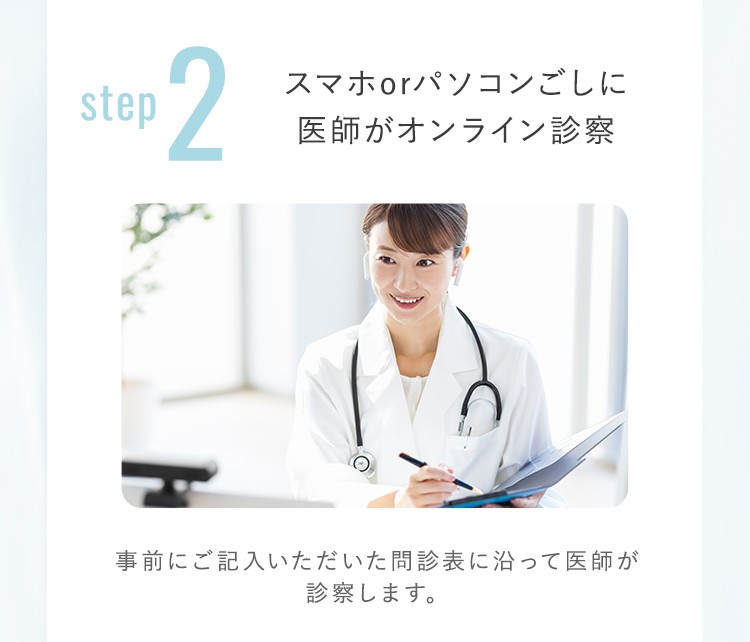 step2 スマホorパソコンごしに医師がオンライン診察