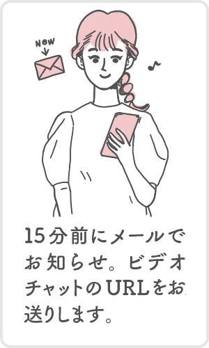 15分前にメールでお知らせ、ビデオチャットの方はURLをお送りします。