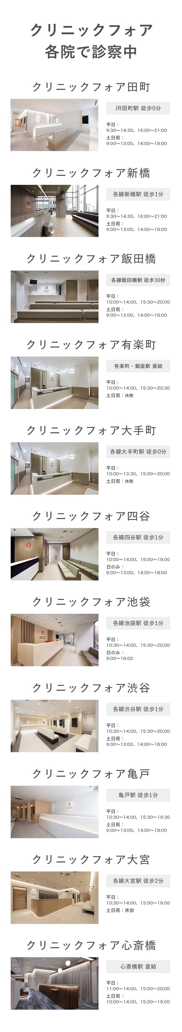クリニックフォア各院で診察中