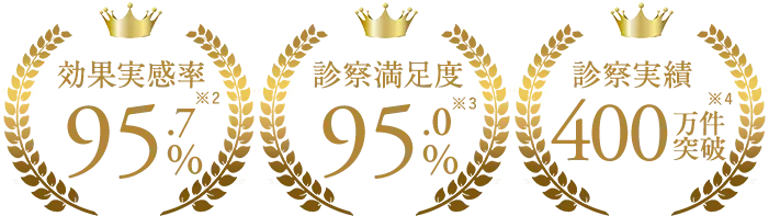 効果実感率95.7% 診察満足度95% 診察実績400万件突破