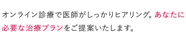 オンライン診療で医師がしっかりヒアリング。あなたに必要な治療プランをご提案いたします。