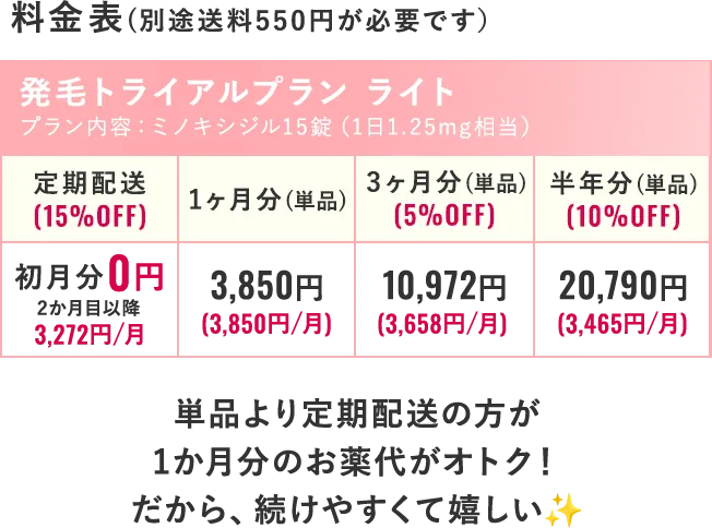 料金表(別途送料550円が必要です）