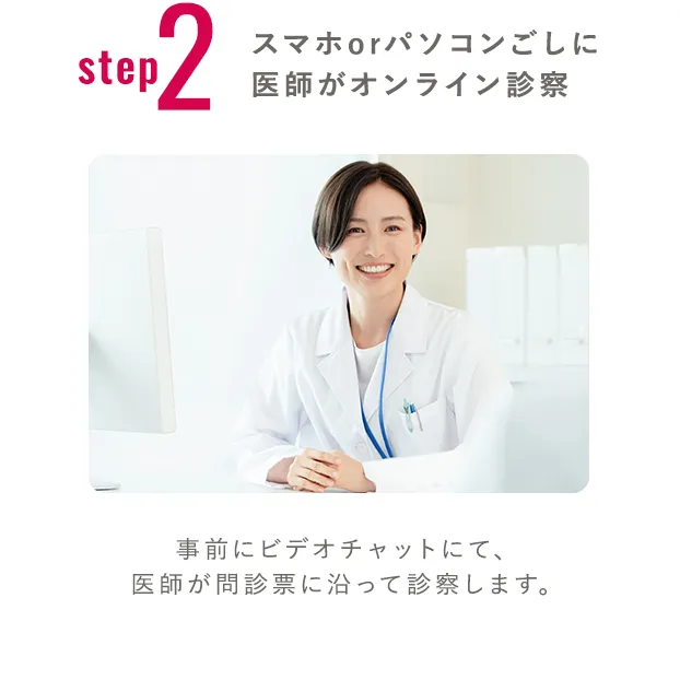 step2 スマホorパソコンごしに医師がオンライン診察
