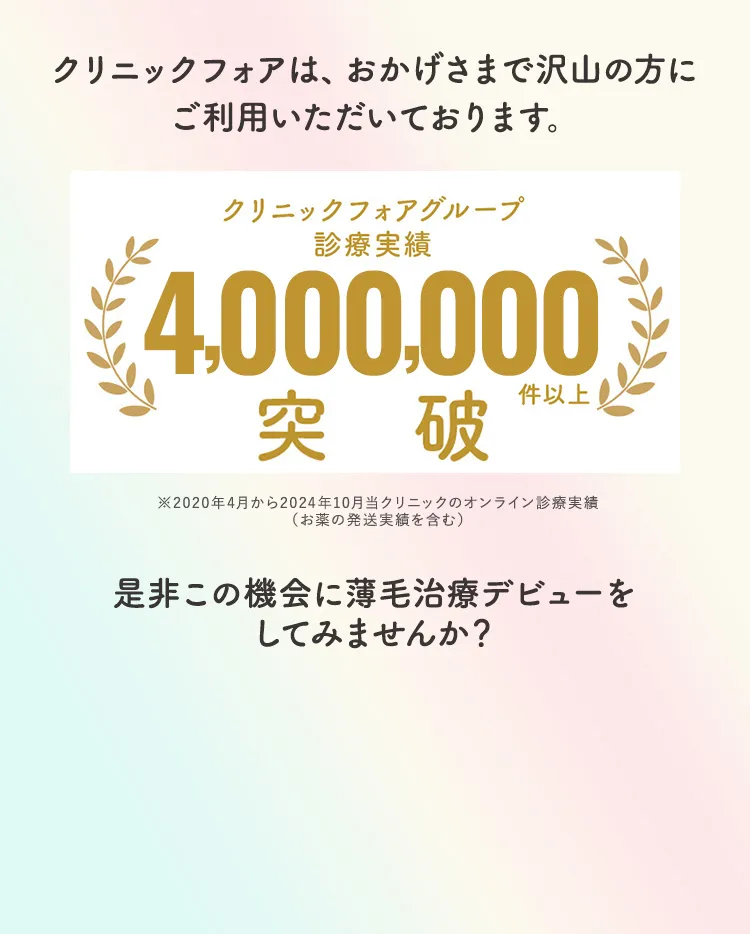 クリニックフォアは、おかげさまでたくさんの方にご利用いただいております。