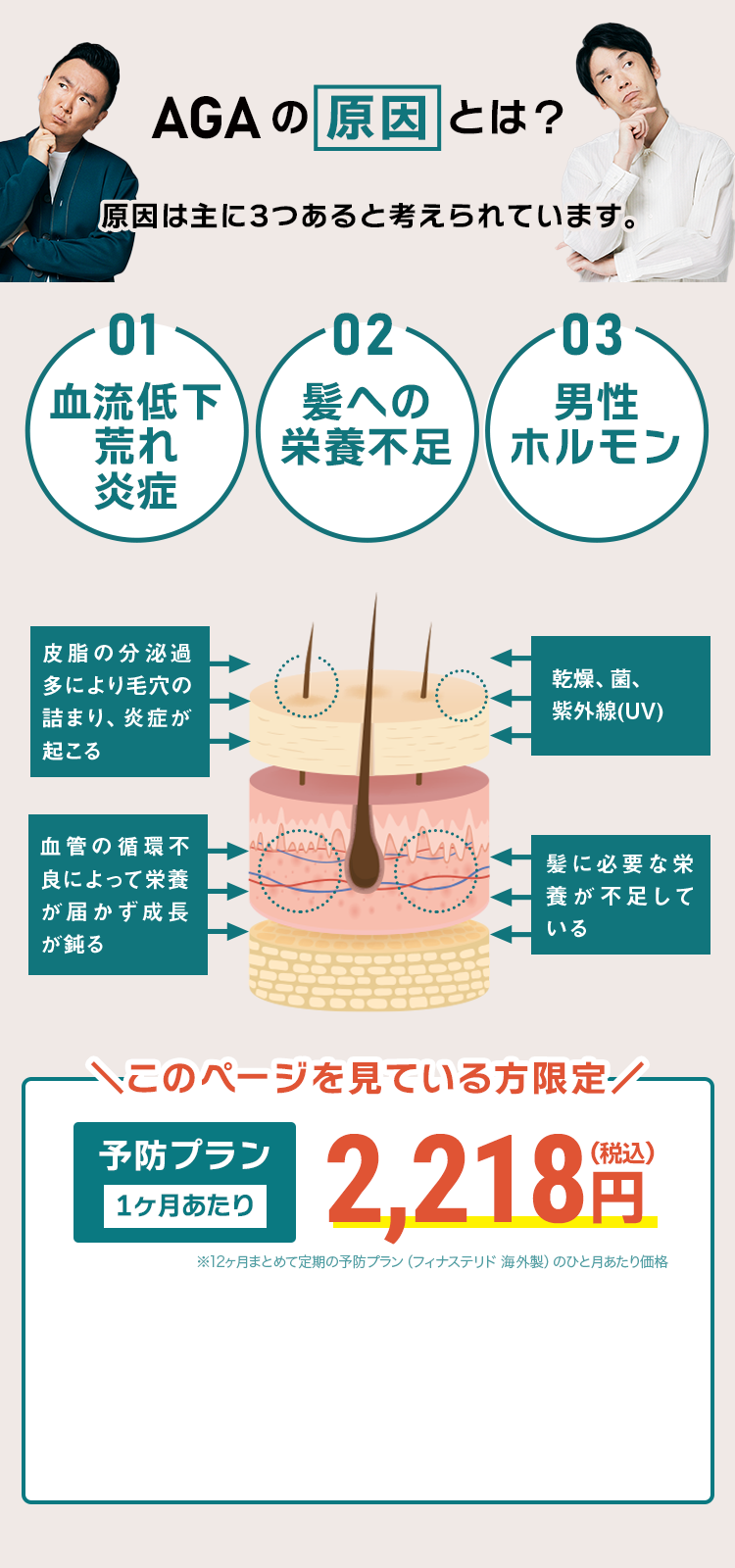 正常な髪の成長 男性ホルモンによる成長の抑制