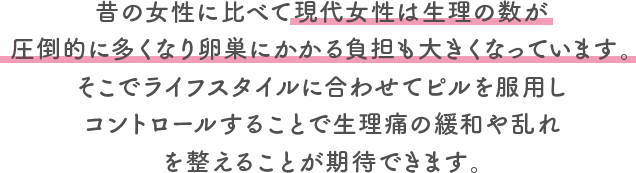昔の女性に比べて現代女性は生理の数が圧倒的に多くなり卵巣にかかる負担も大きくなっています。