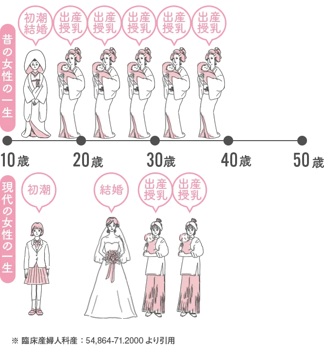 昔の女性の一生　現在の女性の一生