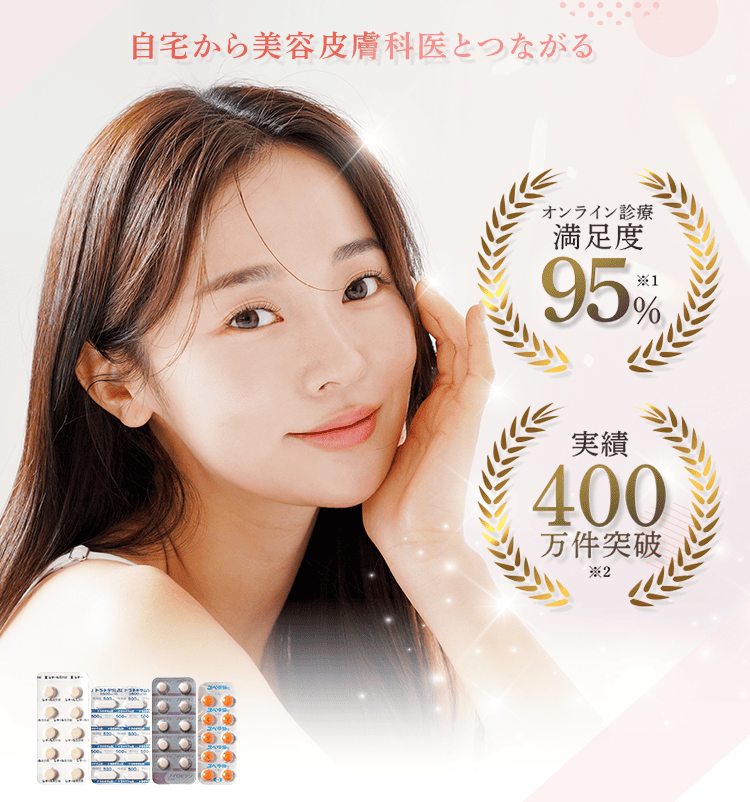 自宅から美容皮膚科医とつながる オンライン診療満足度 95%※1 実績400万件突破※2
