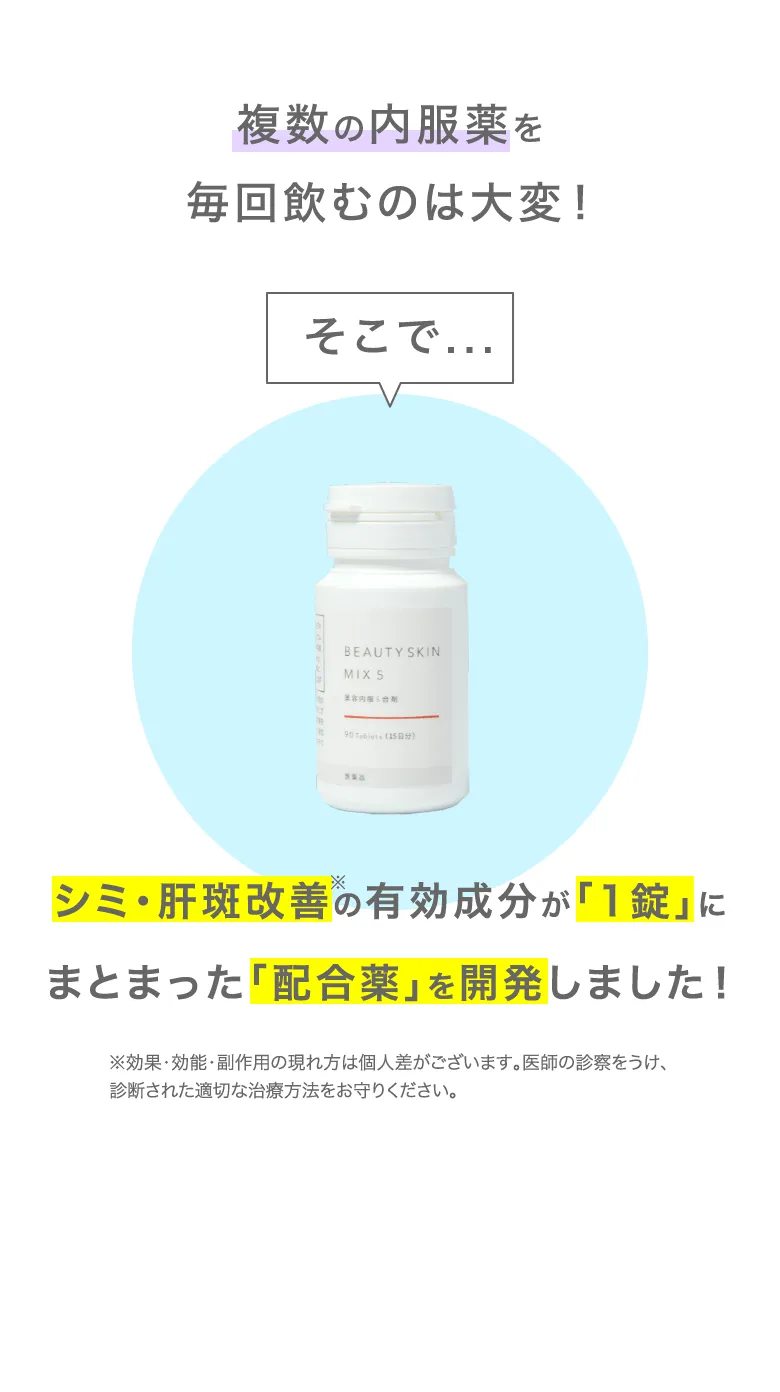 シミ・肝斑改善の有効成分が「1錠」にまとまった「配合薬」を開発しました！