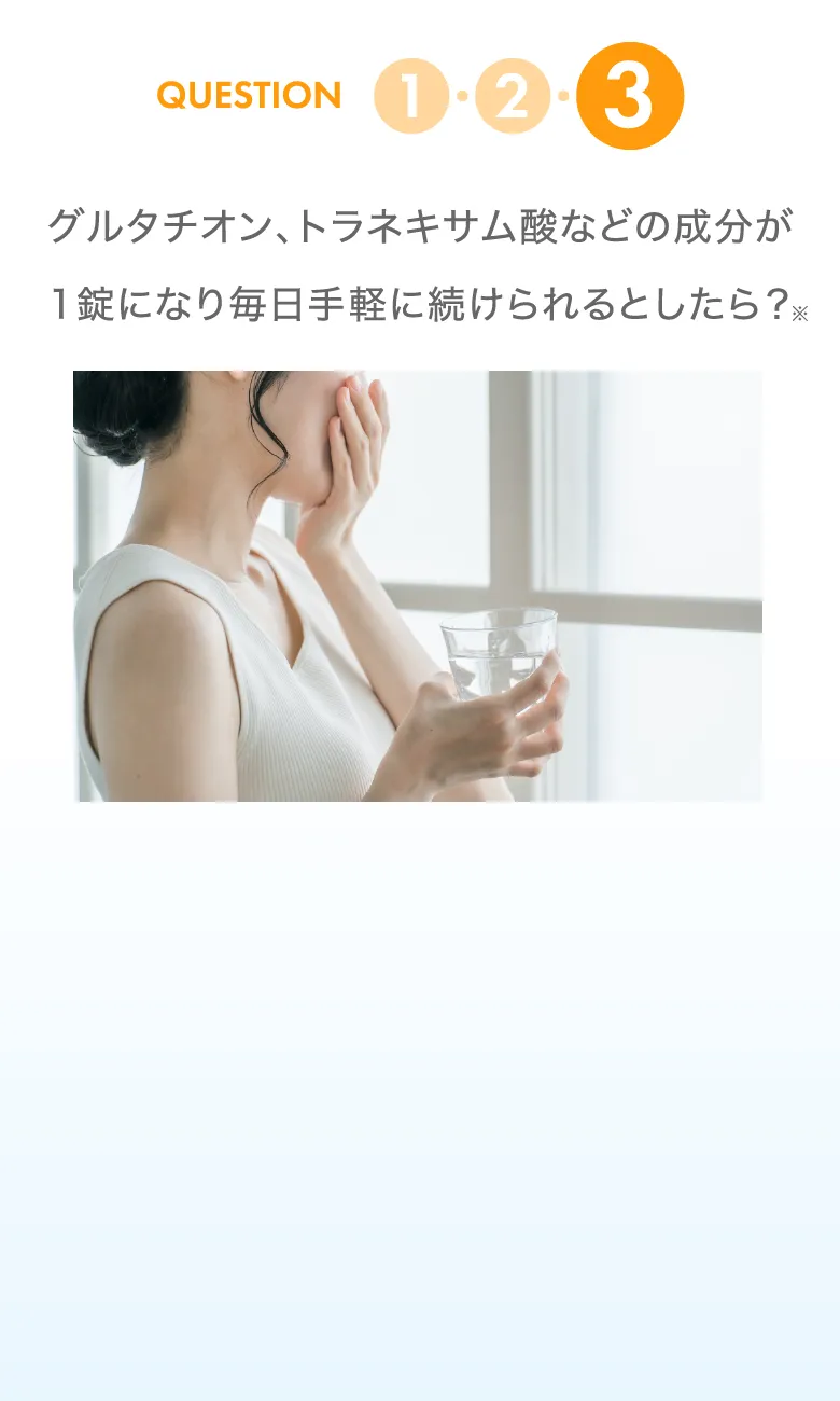 グルタチオン、トラネキサム酸などの成分が1錠になり毎日手軽に続けられるとしたら？