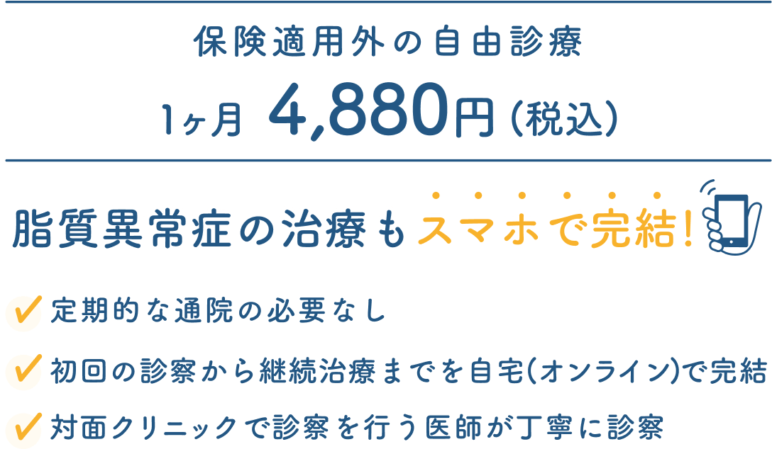 脂質異常症のオンライン診療(自由診療)。初回から継続治療までオンラインで完結